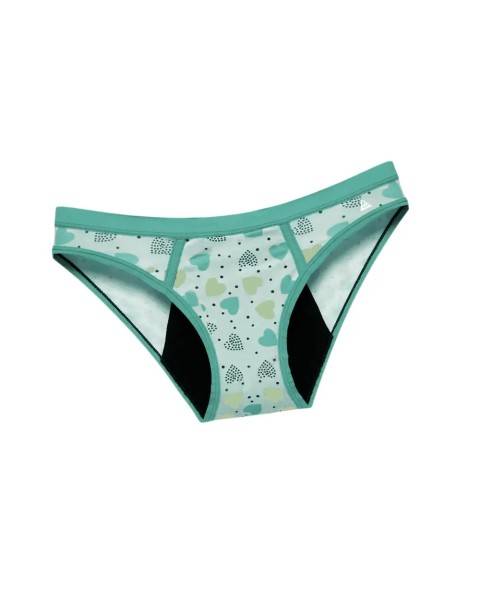 Braga Menstrual 🩸 Adolescentes Slip Algodón Verde Corazones